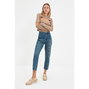 Trendyol Blue Stitch Detail High Waist Straight Jeans