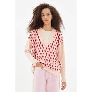Trendyol Pink Jacquard Oversize Knitwear Sweater