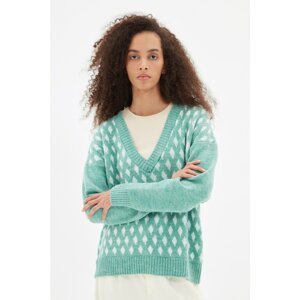 Trendyol Mint Jacquard Oversize Knitwear Sweater