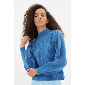 Trendyol Blue Sleeve Detailed Corduroy Knitwear Sweater
