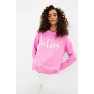 Trendyol Pink Basic Printed Slim Knitted Sweatshirt