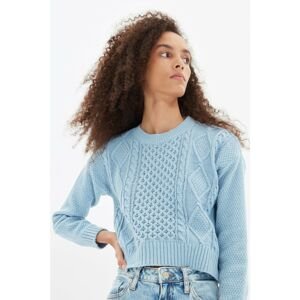 Trendyol Blue Knitted Detailed Crop Knitwear Sweater