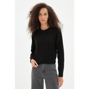 Trendyol Black Knitted Detailed Crop Knitwear Sweater