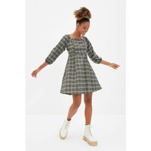 Trendyol Green Plaid Square Collar Dress