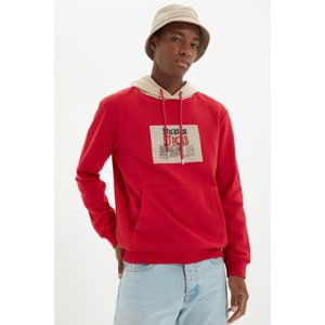 Trendyol Red Licensed Men's Oversize Fit Printed Hoodie Sweatshirt