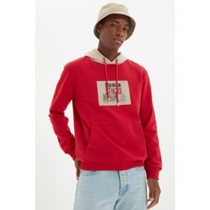Trendyol Red Licensed Men's Oversize Fit Printed Hoodie Sweatshirt