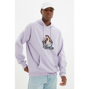 Trendyol Lilac Men's Licensed Tasmania Devil Printed Oversize Hoodie Sweatshirt