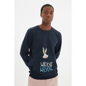 Trendyol Navy Blue Men's Licensed Bugs Bunny Printed Regular Fit Crew Neck Sweatshirt
