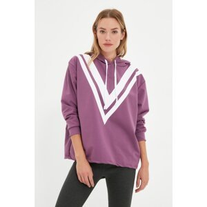 Trendyol Purple Printed and Hooded Sports Slim Sweatshirt