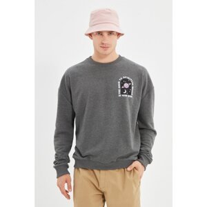 Trendyol Anthracite Men's Oversize/Wide-cut Crewneck Cotton Sweatshirt