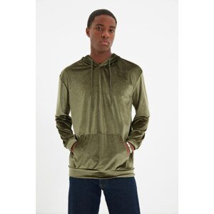 Trendyol Khaki Men's Hoodie Kangaroo Pocket Velvet New Sweatshirt