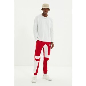 Trendyol Men's Red Regular Fit Elastic Leg Paneled Printed Sweatpants