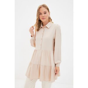 Trendyol Beige Shirt Collar Skirt Flounced Tunic