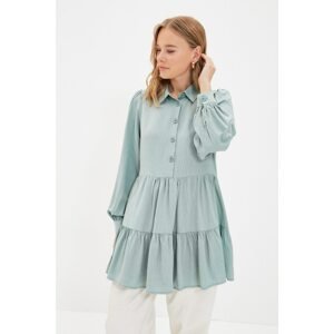 Trendyol Mint Shirt Collar Skirt Flounced Tunic