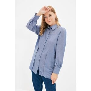 Trendyol Navy Blue Shirt Collar Striped Side Pleat Detailed Tunic