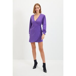 Trendyol Purple Balloon Sleeve Double Breasted Knitted Dress