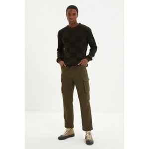 Trendyol Khaki Men Regular Fit Elastic Waist Cutout Double Covered Pocket Color Block Trousers