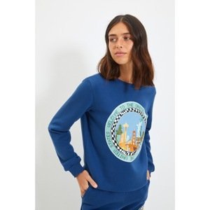 Trendyol Indigo Printed Basic Knitted Sweatshirt