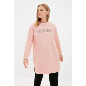 Trendyol Salmon Crew Neck Printed Knitted Sweatshirt