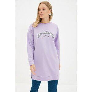 Trendyol Lilac Crew Neck Printed Knitted Sweatshirt