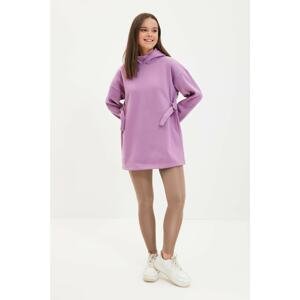Trendyol Lilac Hooded Knitted Sweatshirt with Feathers and Accessories