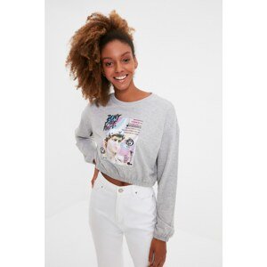 Trendyol Gray Statue of David Printed Licensed Basic Knitted Sweatshirt