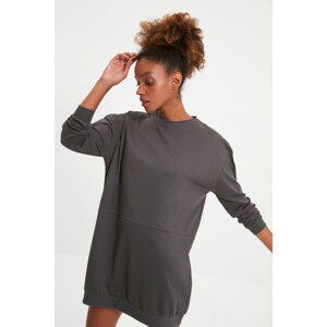 Trendyol Anthracite Stand Up Collar Knitted Slim Sweat Dress