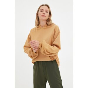 Trendyol Camel Sleeves Pleated Basic Thin Knitted Sweatshirt
