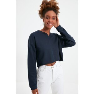 Trendyol Navy Blue Crop Collar Detailed Crop Knitted Sweatshirt