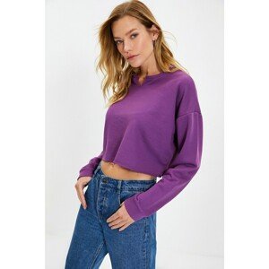 Trendyol Purple Crop Collar Detailed Crop Knitted Sweatshirt