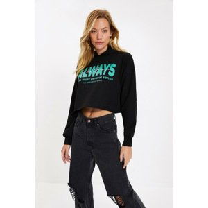 Trendyol Black Printed Crop Knit Slim Sweatshirt