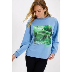 Trendyol Light Blue Printed Basic Knitted Sweatshirt