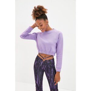 Trendyol Lilac Reglan Sleeve Ragged Crop Knitted Thick Sweatshirt