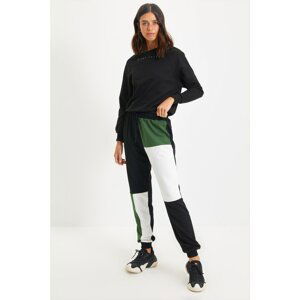 Trendyol Black Color Block Loose Jogger Knitted Sweatpants