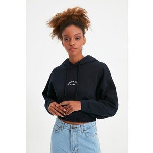 Trendyol Navy Blue Hooded Elastic Crop Knitted Sweatshirt