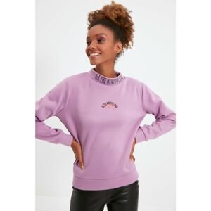 Trendyol Lilac Printed Basic Thick Knitted Sweatshirt