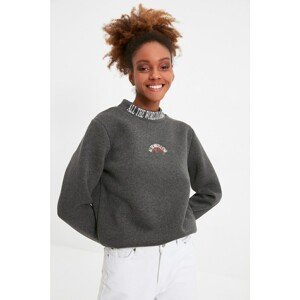 Trendyol Anthracite Printed Basic Thick Knitted Sweatshirt
