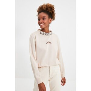 Trendyol Beige Printed Basic Thick Knitted Sweatshirt