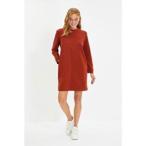 Trendyol Tile Stand Up Collar Embroidered Knitted Dress