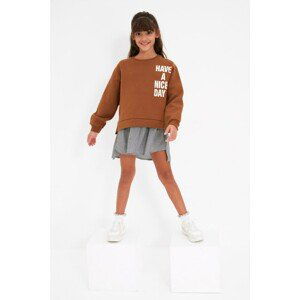 Trendyol Camel Woven Detailed Printed Girl Knitted Sweatshirt