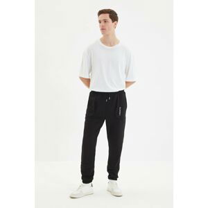 Trendyol Black Men Regular Fit Rubber Leg Embroidered Sweatpants