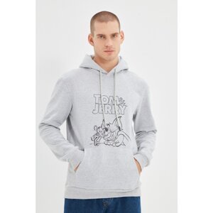 Trendyol Gray Men's Licensed Tom&Jerry Printed Regular Fit Hooded Sweatshirt