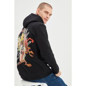 Trendyol Black Men's Licensed Tasmania Devil Printed Regular Fit Hoodie Sweatshirt