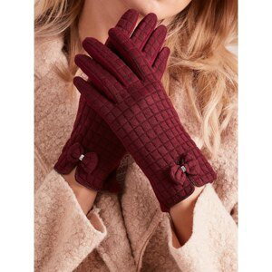 Checkered women's gloves in burgundy