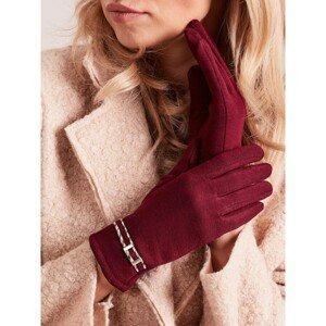 Women's gloves with a buckle, burgundy