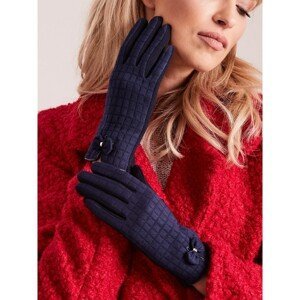 Women's navy blue checkered gloves