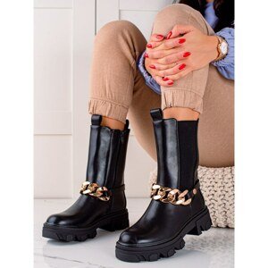 SWEET SHOES HIGH BLACK ANKLE BOOTS WITH CHAIN