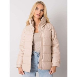 Beige quilted winter jacket made of eco-leather
