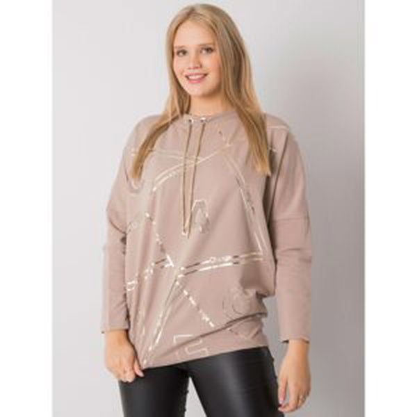 Dark beige plus size blouse with a print and an appliqué