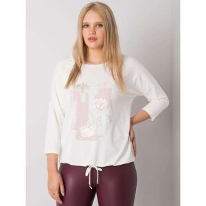 Ecru plus size blouse with print and rhinestones